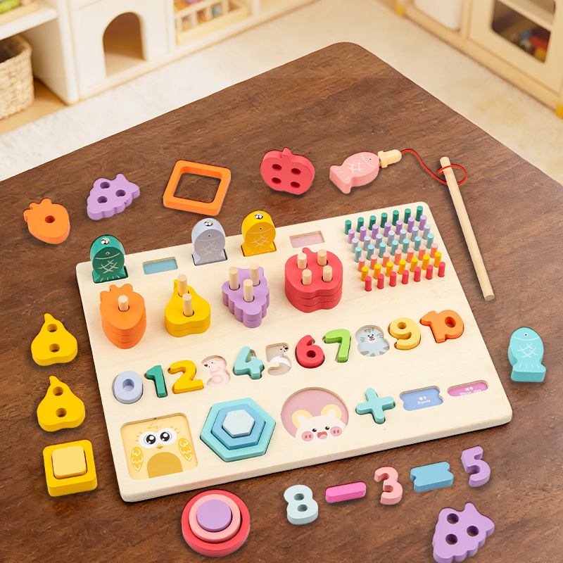 Woodworking Kids Toys - 나무 다기능 로그리즘 보드, 색상, 모양,