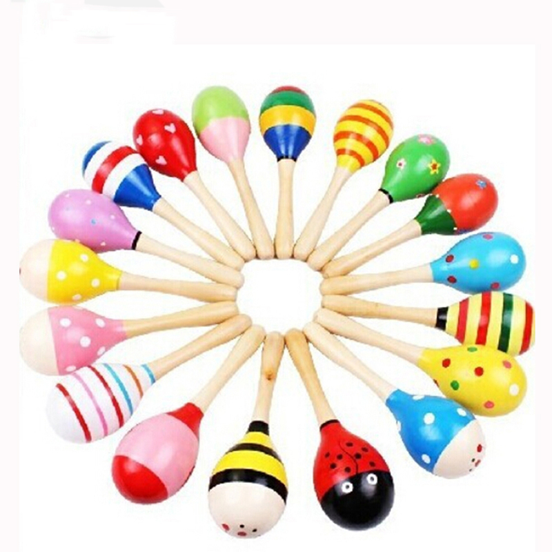 Woodworking Kids Toys - 2pcs 다채로운 나무 작은 딸랑이 Maracas